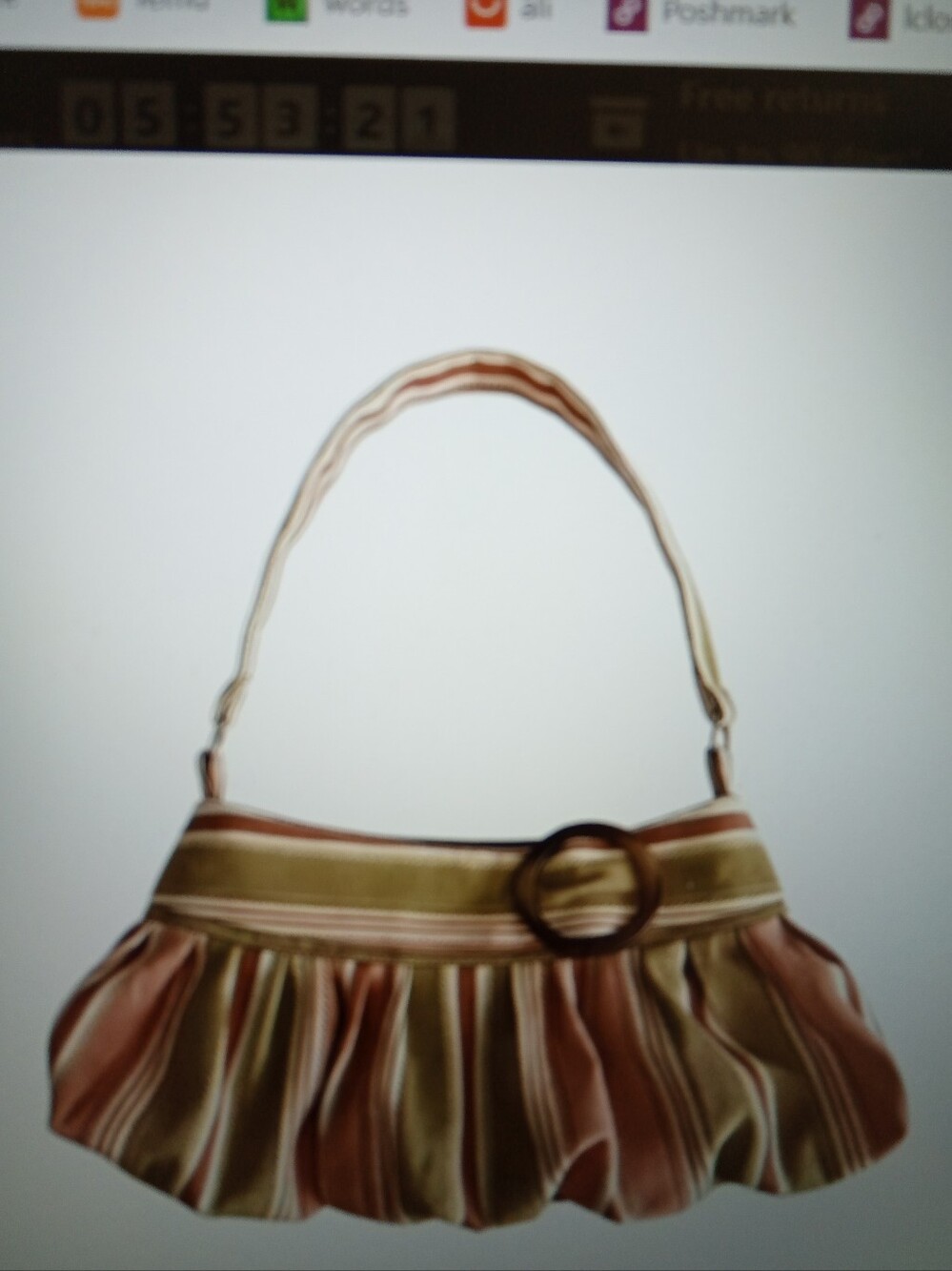 Striped Ruffled Shoulder Bag in Olive and Pink